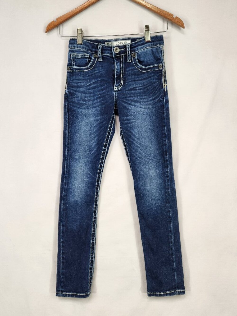 BKE Conner Jeans Boys 10 Blue Dark Wash Tapered Stretch Denim Adjustable Waist